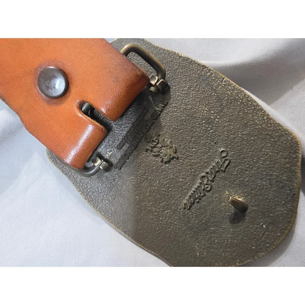 Vintage Award Design Medals Solid Brass Cowboy Buckle Hand Tooled Leather Belt